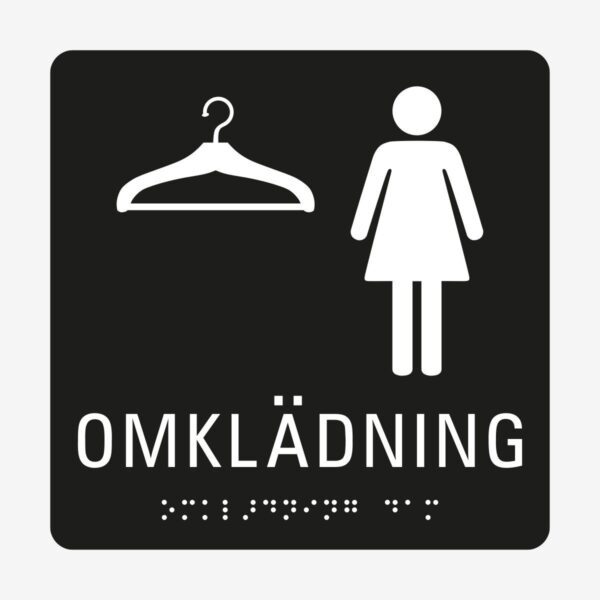 Omklädningsrum_damer_taktil_skylt_svart