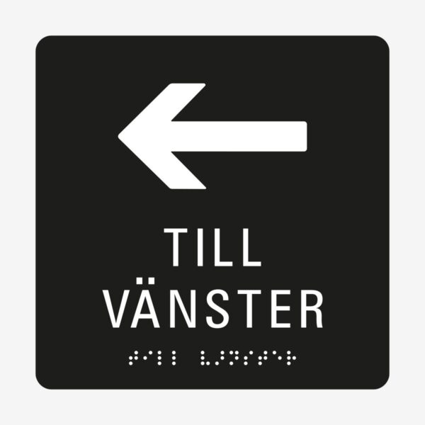 Pil till vänster_taktil_skylt_svart