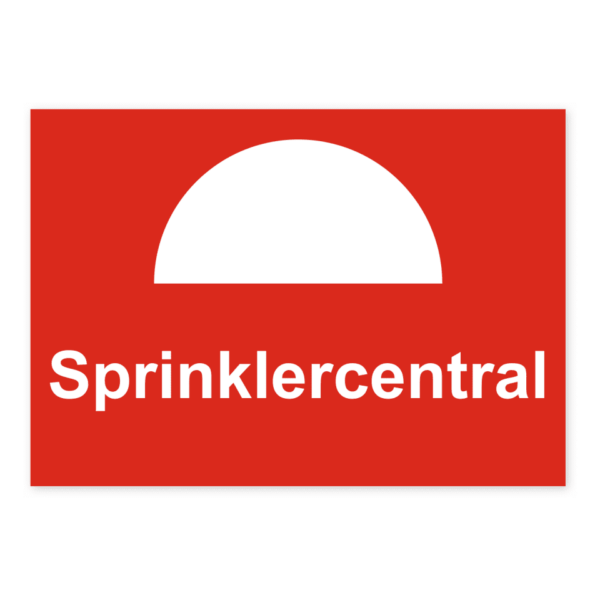 Skylten - Sprinklercentral. Underlätta identifiering av din "Sprinklercentral" med vår självhäftande dekal. Måttet 210x148 mm gör det enkelt att se och förstå budskapet, medan den självhäftande baksidan garanterar enkel applicering.