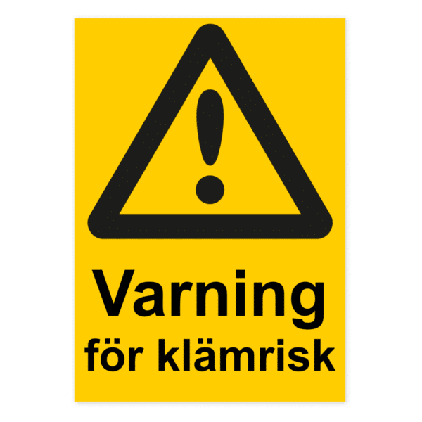 Skylten - Varning för klämrisk. Vår 0,7 mm aluminiumskylt är den perfekta lösningen för att kommunicera din budskap på ett stilfullt och professionellt sätt. Denna skylt är speciellt utformad för montering på jämna ytor och är tillverkad med hög precision och noggrannhet.