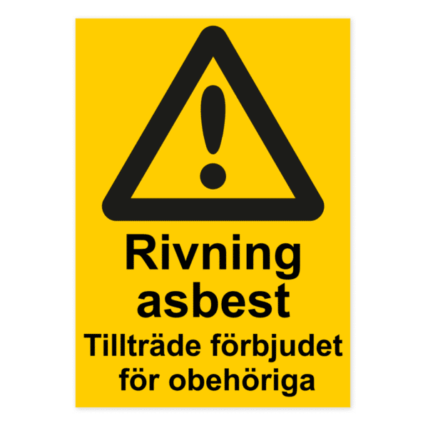 Skylten - Rivning asbest, tillträde förbjudet för obehöriga. Vår 0,7 mm aluminiumskylt är den perfekta lösningen för att kommunicera din budskap på ett stilfullt och professionellt sätt. Denna skylt är speciellt utformad för montering på jämna ytor och är tillverkad med hög precision och noggrannhet.