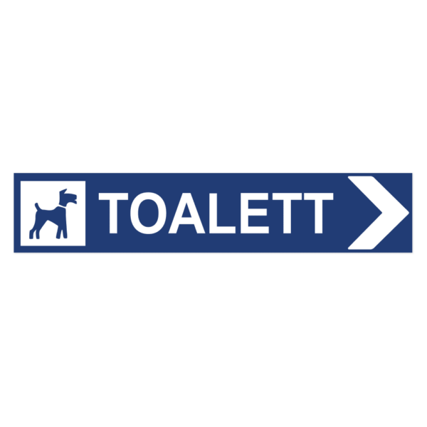 Skylten - Hund toalett pil höger. Skylt för hundtoalett med högerpil, hjälper besökare att hitta rätt plats för att rasta hunder. Tillgänglig i olika material av aluminium för vägg- eller stolpmontage.