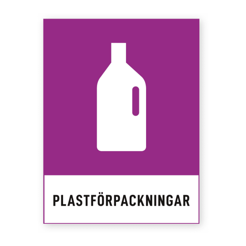 Skylten - Plastförpackningar hård. En återvinningsskylt för plastförpackningar av hårdplast framtagen i flera olika storlekar. Denna självhäftande dekal är enkel att applicera och kommer med en klar och tydlig grafik. Anpassningsbar i vårt designverktyg.