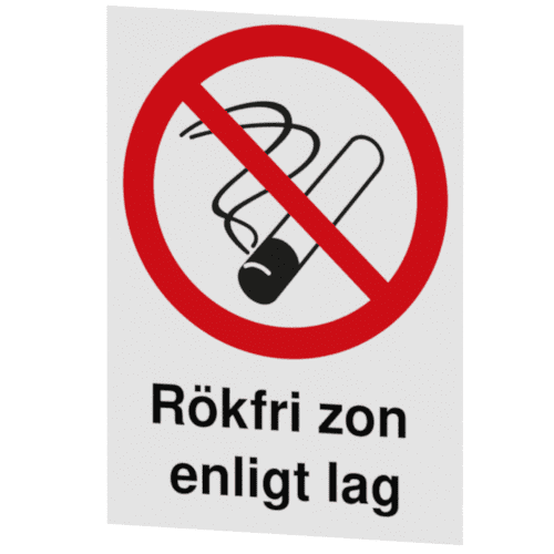 Skylten - Rökfri zon enligt lag. Rökfri zon enligt lag' skylten är en omisskännlig indikator på rökförbud.