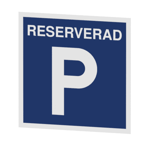 Reserverad parkering-skylten har storleken 310x310mm och tillverkas i materialet Aluminium 0,7mm. Denna standardskylt kan anpassas så att du kan skapa din egen version av skylten.