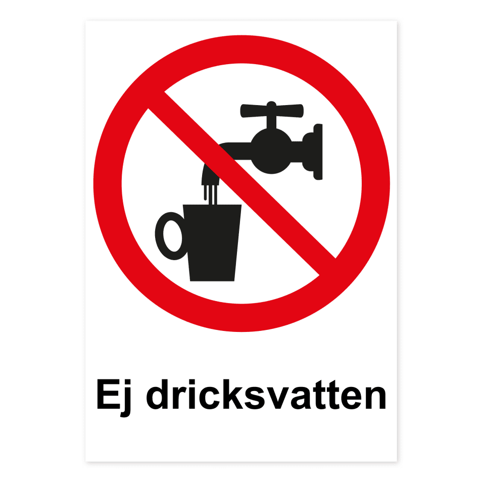 Ej dricksvatten-skylten har storleken 210x297mm och tillverkas i materialet Aluminium 0.7mm. Denna standardskylt kan anpassas så att du kan skapa din egen version av skylten.