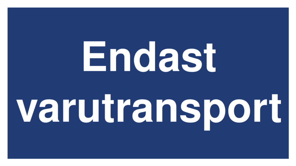 Endast varutransport-skylten har storleken 400x225mm och tillverkas i materialet aluminium 2mm 4 kantsvikt. Denna standardskylt kan anpassas så att du kan skapa din egen version av skylten.