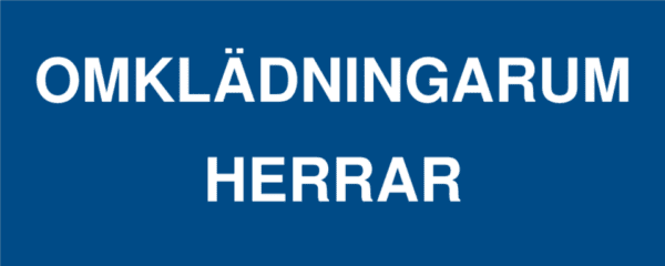 Omklädningsrum Herrar-skylten har storleken 250x100mm och tillverkas i materialet aluminium 07mm. Denna standardskylt kan anpassas så att du kan skapa din egen version av skylten.