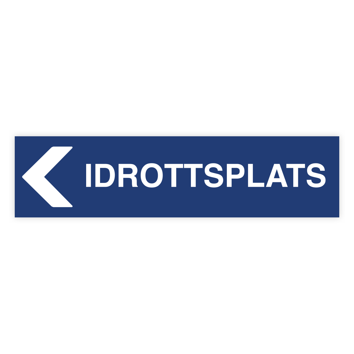 Idrottsplats pil vänster-skylten har storleken 1000x250mm och tillverkas i materialet Aluminium 2mm kantvikt. Denna standardskylt kan anpassas så att du kan skapa din egen version av skylten.