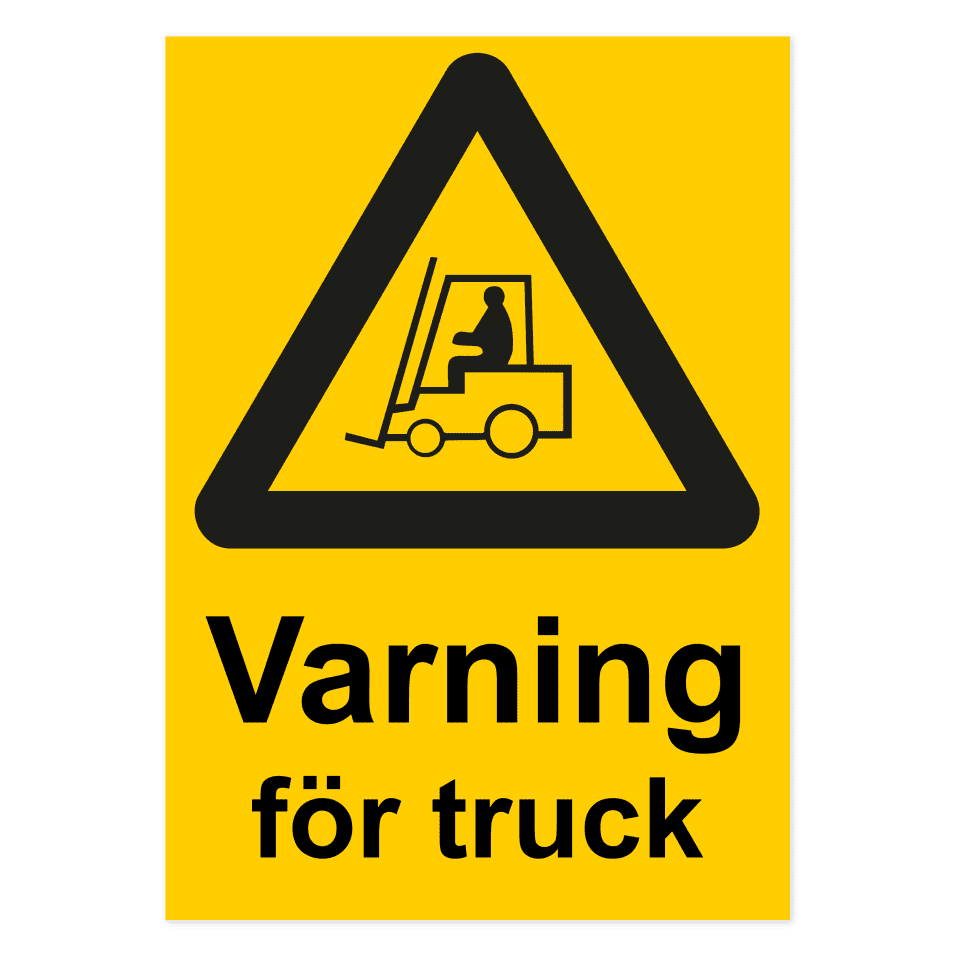 Varning för truck-skylten har storleken 297x420mm och tillverkas i materialet Aluminium 0.7mm. Denna standardskylt kan anpassas så att du kan skapa din egen version av skylten.