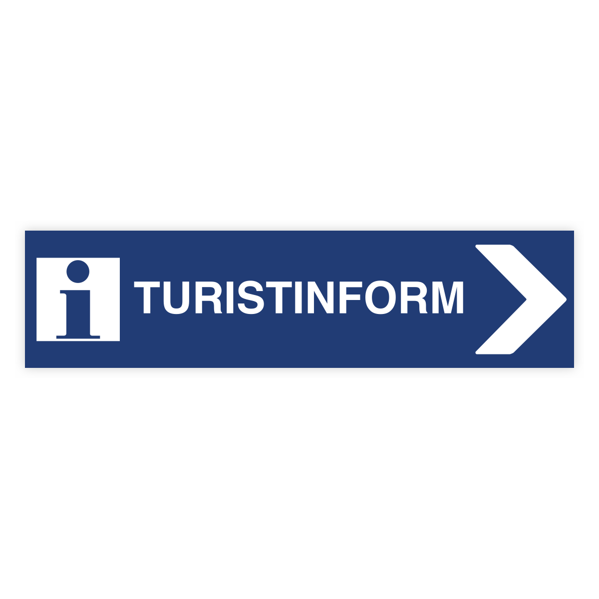 Turistinformation pil höger-skylten har storleken 1000x250mm och tillverkas i materialet Aluminium 2mm kantvikt. Denna standardskylt kan anpassas så att du kan skapa din egen version av skylten.