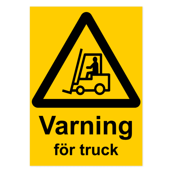 Varning för truck-skylten har storleken 297x420mm och tillverkas i materialet Aluminium 2mm Plan. Denna standardskylt kan anpassas så att du kan skapa din egen version av skylten.