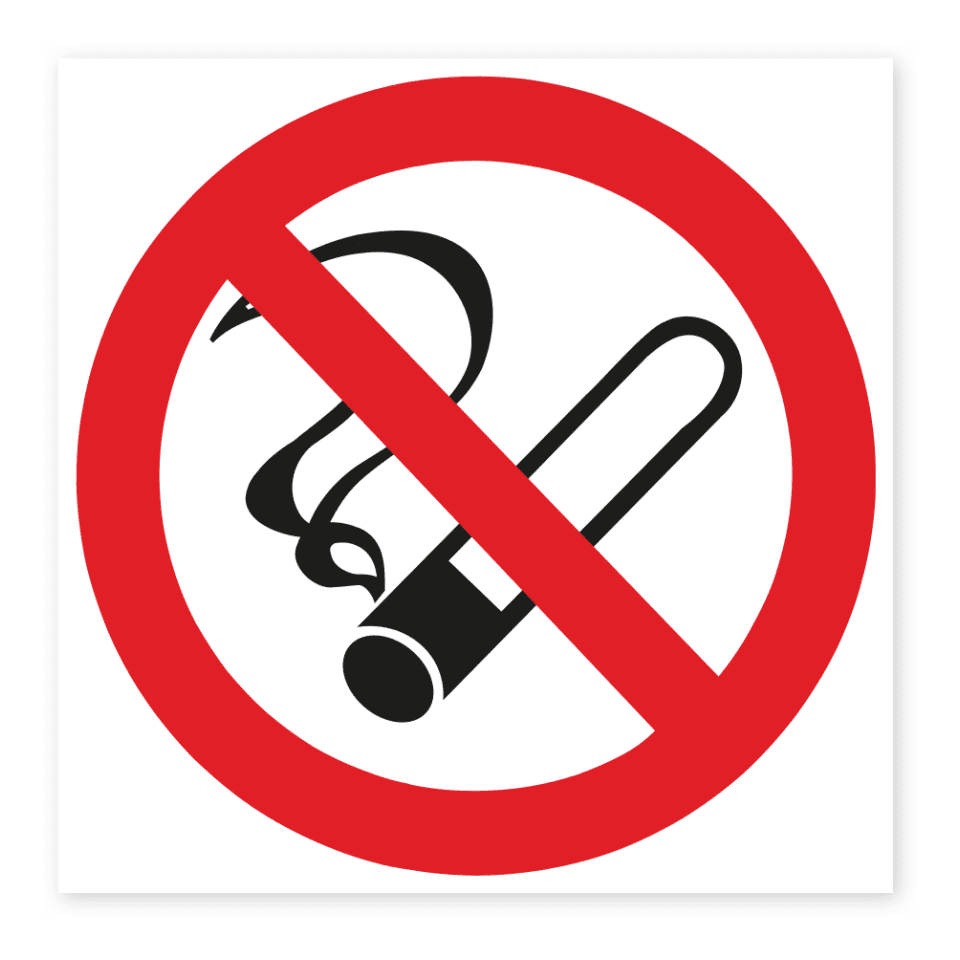 Rökning förbjuden (endast symbol)-skylten har storleken 148x148mm och tillverkas i materialet Aluminium 0.7mm. Denna standardskylt kan anpassas så att du kan skapa din egen version av skylten.