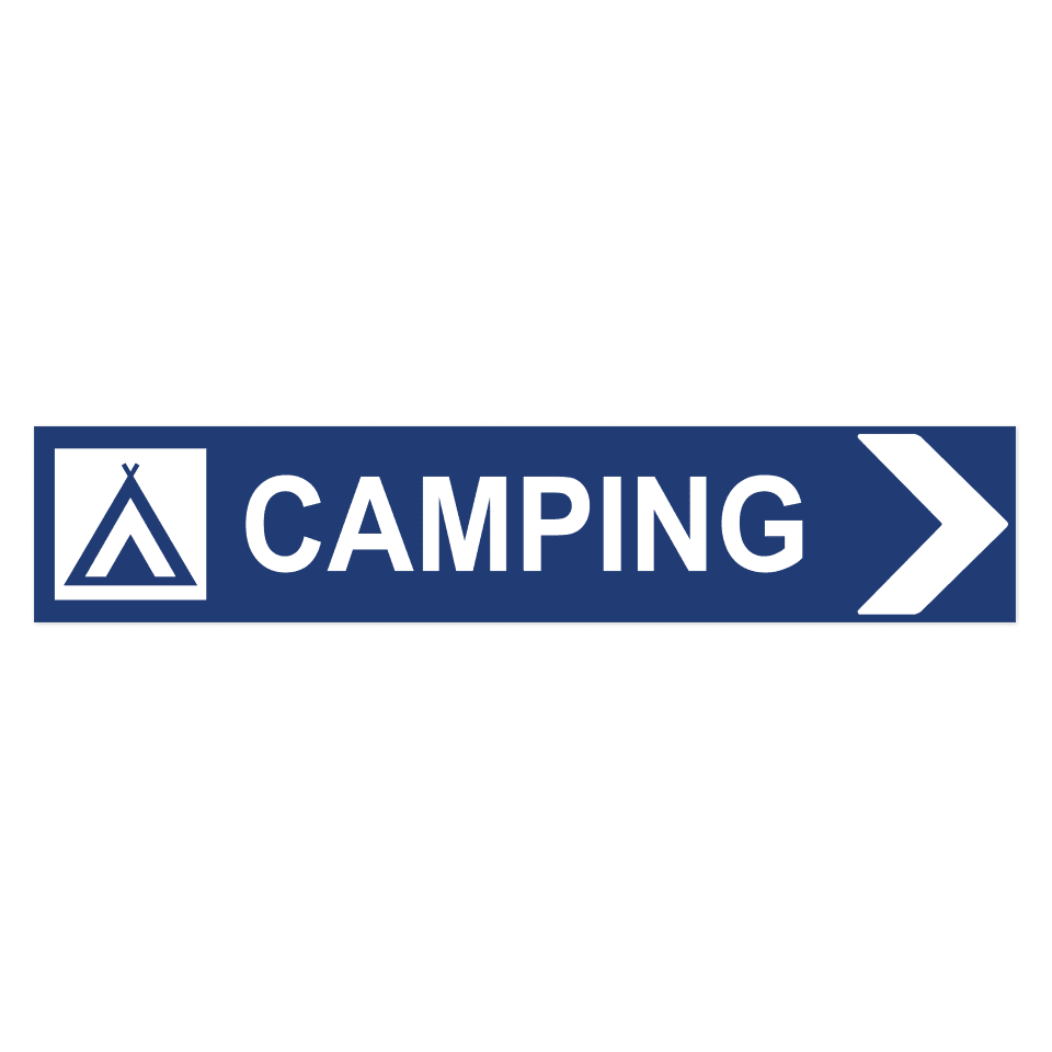 Camping pil höger-skylten har storleken 750x150mm och tillverkas i materialet Aluminium 2mm Plan. Denna standardskylt kan anpassas så att du kan skapa din egen version av skylten.