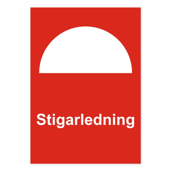 Stigarledning-skylten har storleken 210x297mm och tillverkas i materialet Dekal. Denna standardskylt kan anpassas så att du kan skapa din egen version av skylten.