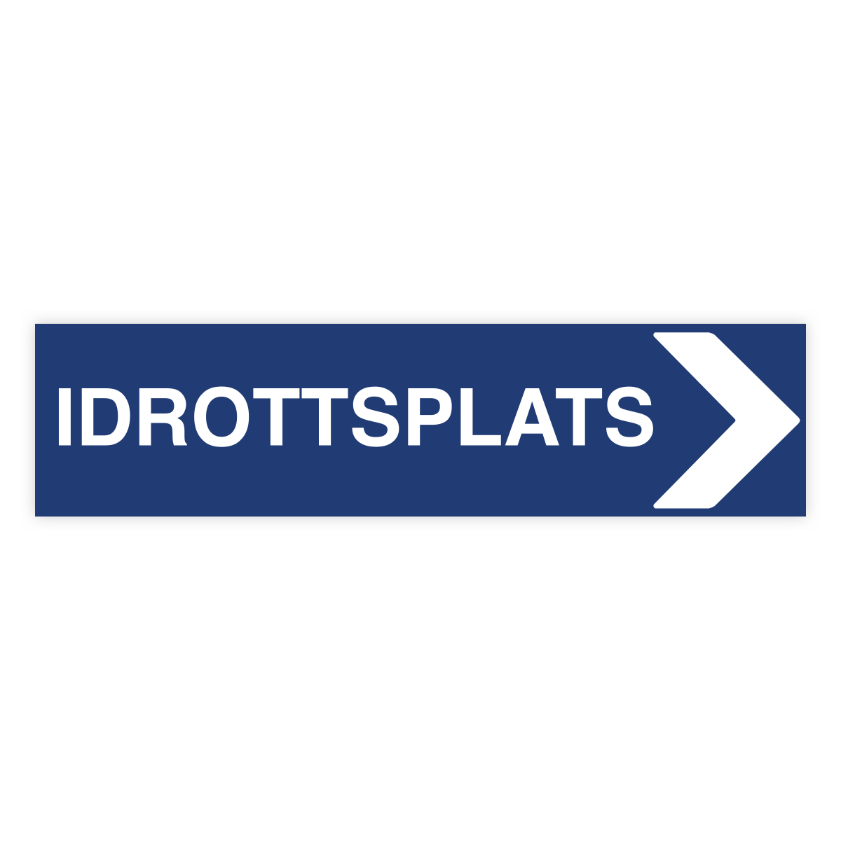 Idrottsplats pil höger-skylten har storleken 1000x250mm och tillverkas i materialet Aluminium 2mm kantvikt. Denna standardskylt kan anpassas så att du kan skapa din egen version av skylten.