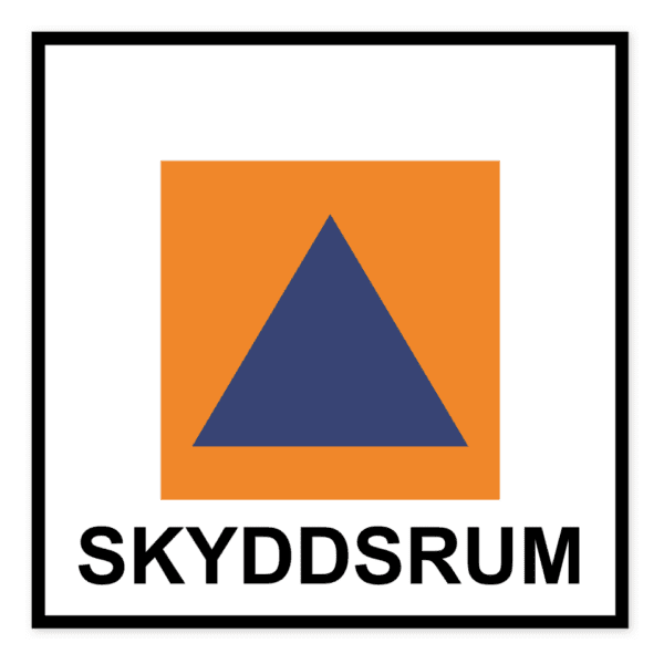 Skyddsrum (MSB-certifierad)-skylten har storleken 240x240mm och tillverkas i materialet Aluminium 2mm Plan. Denna standardskylt kan anpassas så att du kan skapa din egen version av skylten.