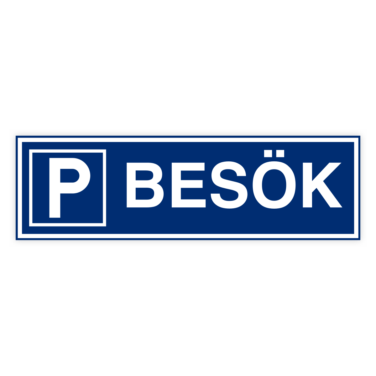 Parkering besökande-skylten har storleken 825x250mm och tillverkas i materialet Aluminium 2mm kantvikt. Denna standardskylt kan anpassas så att du kan skapa din egen version av skylten.