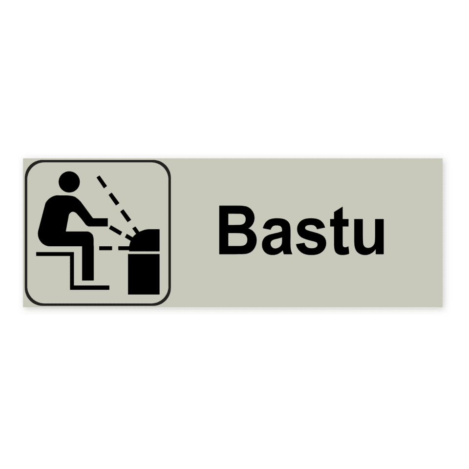 Bastu-skylten har storleken 225x80mm och tillverkas i materialet Natureloxerad aluminium 1mm. Denna standardskylt kan anpassas så att du kan skapa din egen version av skylten.