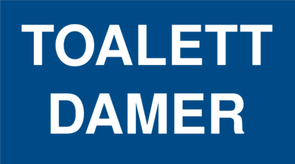 Toalett Damer-skylten har storleken 180x100mm och tillverkas i materialet sticker. Denna standardskylt kan anpassas så att du kan skapa din egen version av skylten.